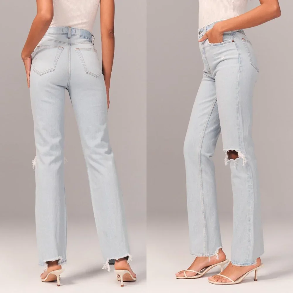 NWT ABERCROMBIE 90s Straight Jean Light Ripped size 30 - Picture 2 of 14